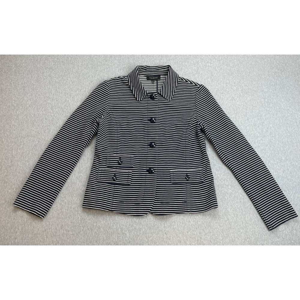 Talbots Jacket Womens 10 Black White‎ Stripped Cotton Blend Stretch Knit Fabric